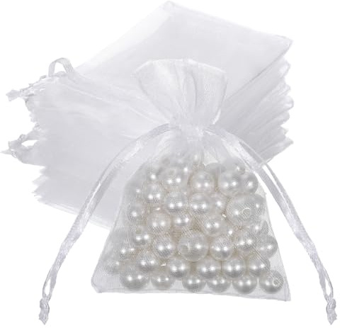 JJUNW 100 Stück Organzabeutel, 7x9cm Weiß Organzasäckchen Transparente | Organzabeutel Klein Tütchen Beutel Organza Säckchen Zum Befüllen Für Geschenksäckchen Hochzeit Weihnachten Beutel Party
