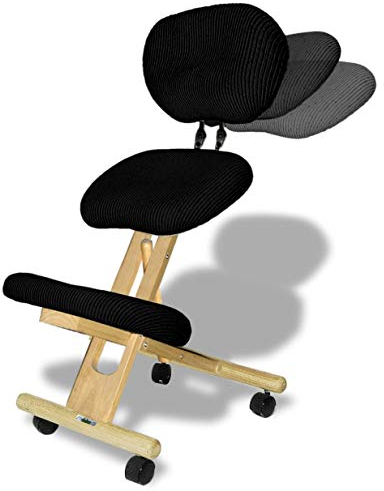 cinius Ergonomischer Stuhl Orthopädischer Kniestuhl mit Rücken Computerstuhl Kniehocker Stoff Natural/Schwarz Farbe