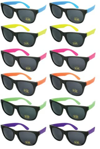 Edge I-Wear 12 Bulk 80er Jahre Neon Party Sonnenbrille für Erwachsene Party Favors mit CPSIA-zertifiziertem Blei (Pb) Inhalt frei, 2 Bu/2 Yl/2 Pk/2 Oder/2 Gn/2 Pp