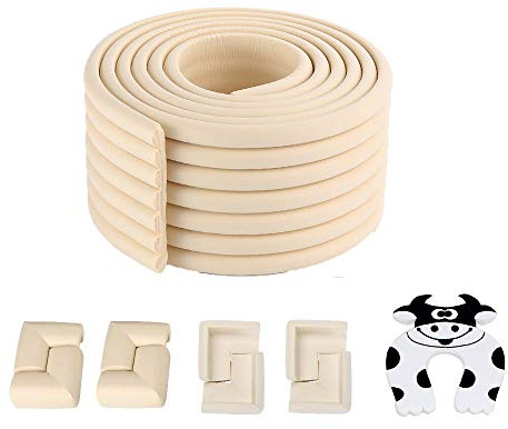Besego Edge-& Eckenschützer Set, [2M + 8 Corner] Sicherheits Möbel Auto mit 1 Schaum-Tür-Stopper für Tisch, Treppe, Schrank, Arbeitsplatte, Kissen Schaumstoffstreifen, Kindergesicherte pad - cremeweiß
