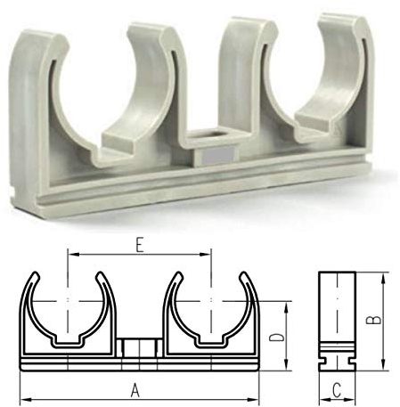 chud 50x Doppel Rohrclip 25mm Rohrklemme Grau