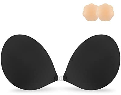Niidor Reggiseno Adesivo Senza Spalline appiccicoso Invisibile Reggiseno Push up coperture del capezzolo in Silicone per Abito Senza Schienale （Nero Traspirante-B）