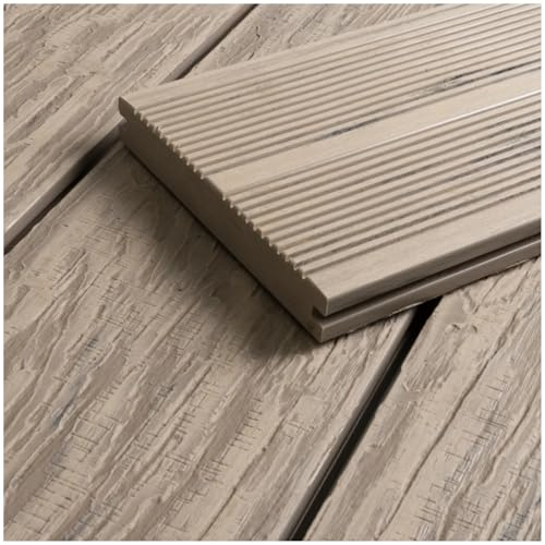 HORI Maui WPC Terrassendielen Komplettset, Massiv inkl. Unterkonstruktion & Clips, wetterfest, pflegeleicht & UV-beständig Fläche: 5 m² - 4,00 m Dielenlänge - Beige