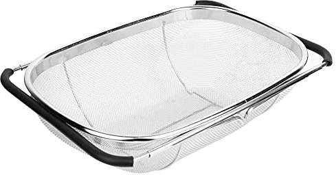 HERCHR Scolapasta Estensibile in Acciaio Inox Colapasta Scolapasta da Pentola con Maniglia a Scomparsa Rete Metallica Maglia Piccola Scolapiatti Acciaio Inox Cestello per Lavello da Cucina