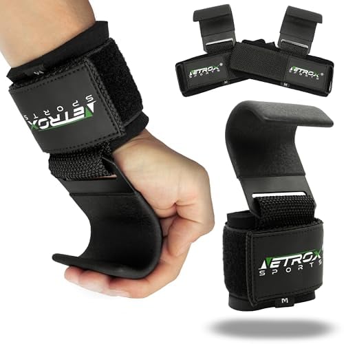 Netrox - Zughaken Zughilfen für Krafttraining - Metall Haken - schwere Gewichte - für Kreuzheben, Bodybuilding mit Handgelenkschutz - Fitness, Grip Zughilfe, Zughilfen Gym für Männer & Frauen