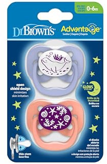 Dr. Brown's Natural Flow Advantage Glow in the Dark Soother - Pink, Stage 1 (0-6 months) 2 pack