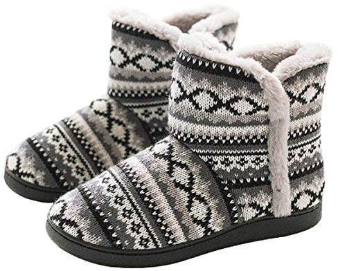 AONEGOLD Chausson Montant Femmes Hiver Tricoté Bottes Doux Laine Chaudes Peluche intérieur Antidérapant Pantoufles