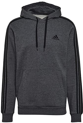 adidas Herren Essentials Fleece 3-Stripes Hoodie, Dark Grey Heather / Black, L