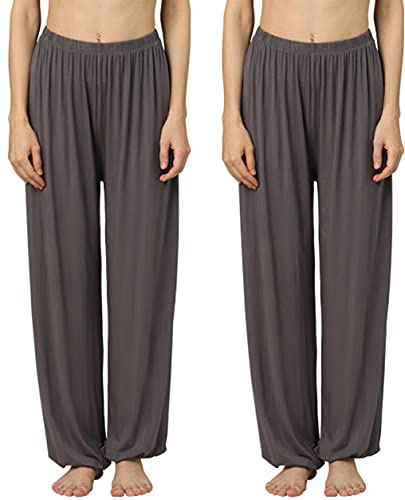 Hoerev Super Soft Modal Spandex Harem Yoga Pilates Trousers,Dark Grey + Dark Grey 2 Pairs,M