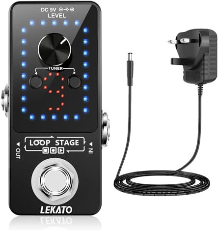 LEKATO 9 Slots Guitar Loop Pedal with Power Supply Guitar Loop Effect Pedal Electronic Looper Station Unlimited Overdubbed 40 Minutes Record Time for Electric Guitar Bass Keyboard