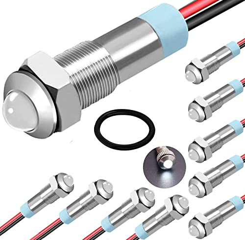 RUNCCI-YUN 10Pcs 12V-24V 6 mm 1/4 DC LED Metall Anzeigelampe wasserdichte Signallampe (round,weiß)