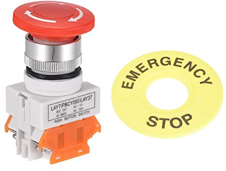 sourcing map 22mm Montaje Enganche Emergencia Parada Pulsador Botón Interruptor con 60mm Emergencia Parada Señal 2NC
