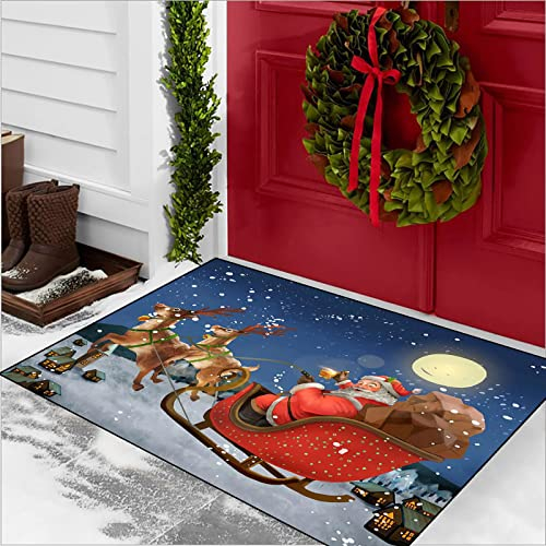 AEREY Teppich Läufer Flur Weihnachtsmann & REH Weihnachtsbaum Schneemann läufer Flur Lang Teppich rutschfest für Weihnachten Flurläufer Antirutsch Kücheläufer - 120x400cm