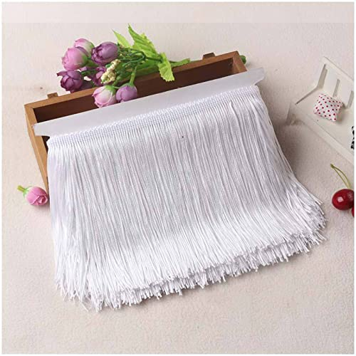CENPEK 10 Yards von 4 Zoll Fransenbesatz Spitze Quaste Wei Chainette Fransenbesatz Band für Latin Dance Kleid DIY Kleidung Verschnerung Lampenschirm und Kissen Dekorationen-Wei