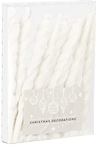 SPRINGOS Christbaumanhänger Gedrehte Eiszapfen Weiß Glitter Ornament 12 cm 10 STK. Weihnachtsschmuck