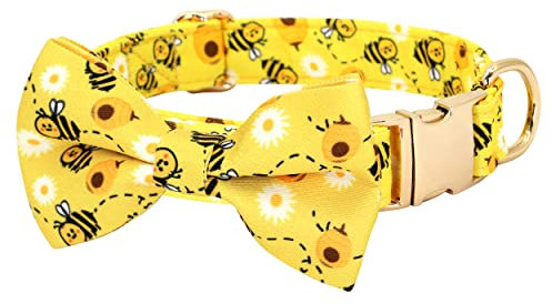 Beirui Niedliches Hundehalsband für Mädchen mit lebendigen Blumenmustern, Hündinnen mit Fliege zum Spazierengehen, langlebiges, verstellbares Halsband für kleine, mittelgroße und große Hunde (L, Gelb)