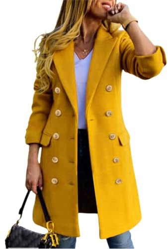 IDEALSANXUN Fall Coats for Women 2026 Fall Jackets Winter Clothing Fashion Trendy Dress Long Wool Jackets, Yellow, M