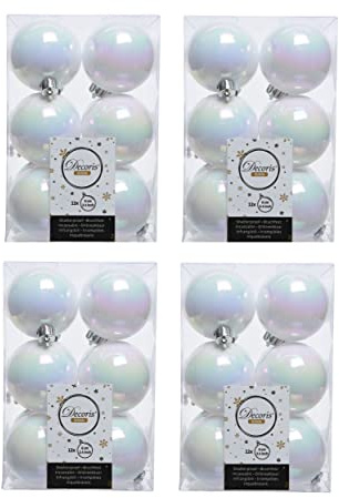 48 White Iridescent Christmas Baubles Shatterproof Luxury Tree Decor 6cm Iris