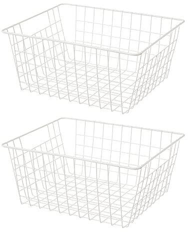 LOLAhome Set de 2 cestas de metal blancas organizadoras de 28x21x11 cm
