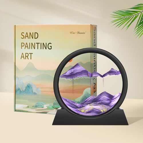 Wai Danie Sandbilder zum Drehen 3D Sandscape - die Sandkunst in Tiefsee,Fließende Sandmalerei Sandbild Geschenke Sanduhr Deko Aesthetic für Büro Wohnzimmer Dekoration Erwachsene Kinder (Violett, 7'')