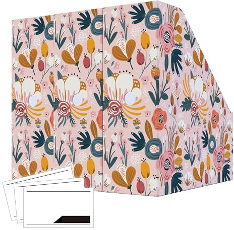 ANSSDO Lot de 6 porte-revues en carton – Organiseur de fichiers de magazines de qualité supérieure, grande boîte de rangement pour livres ou porte-dossiers pour bureau, motif floral rose