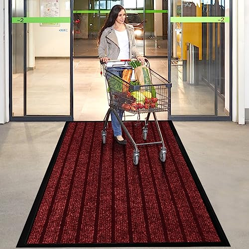 Hafaa Door Mat Indoor & Outdoor Burgundy 80x150 cm Non Slip Washable Doormat Dirt Trapper Water Absorbent Rubber Mat Heavy Duty Floor Mats