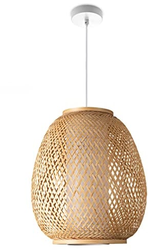 Paco Home Deckenlampe Bambus Hängelampe Korb Boho Lampe Esszimmer Ø32cm Wohnzimmer Hängend Rattan Natur Küche Vintage E27 Retro 1,5m Textilkabel