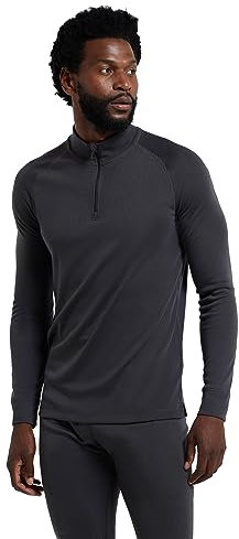 Mountain Warehouse Talus Mens Thermal Baselayer Top - Long Sleeve Sweater, Zip Neck, Quick Drying Pullover, Breathable, Lightweight - Great for, Travelling Charcoal XS