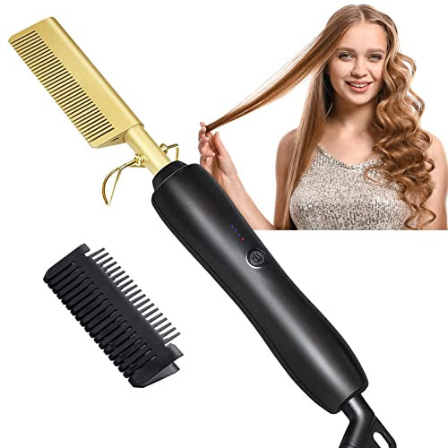Peine calefactor, peine alisador afro 3 ajustes de temperatura, portátil, rápido, cepillo alisador de cerámica, multifunción, peine eléctrico para alisar