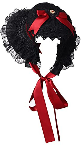 COSDREAMER Frauen viktorianische Mützen Spitze Blumen Tee Party Hüte (schwarz rot)