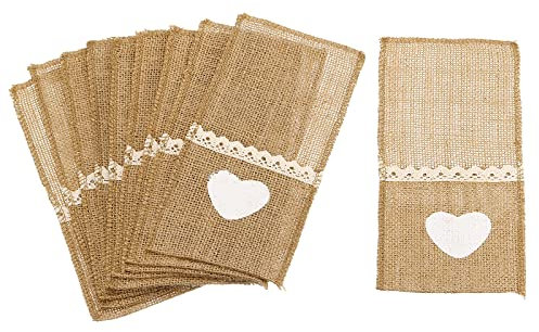 sourcing map Jute-Spitzen-Utensilienhalter, 20 Stück, Messer, Gabeln, Servietten, Bestecktasche, Bestecktasche für Hochzeit, Abendessen, Dekoration