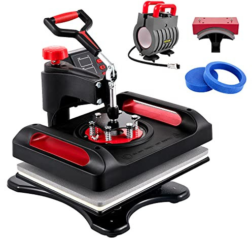 VEVOR Swing Away Digital Control Multifunction Heat Press for T-Shirt Hat Cap Mug Plate, Red
