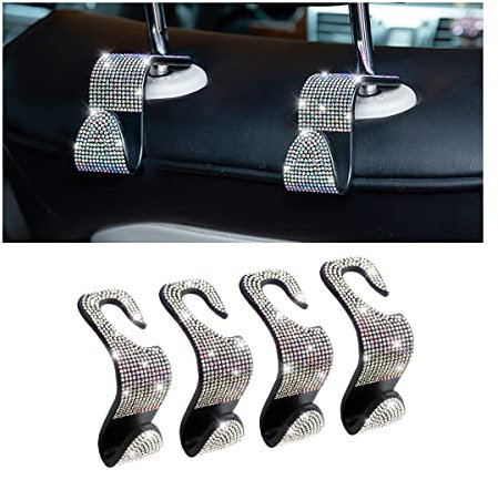 CGEAMDY 4 Stück Bling Auto Kopfstützen Haken, Autohaken Rücksitz Mit Strass Diamond, Universal-Sitz-Organizer-Aufbewahrungshaken Für Suspension Lebensmittels(Bunt)
