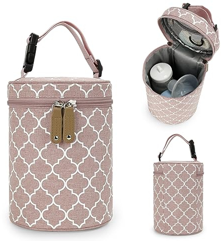 DZOZO Sac isotherme pour biberon, sac isotherme portable pour biberon, sac fourre-tout isotherme pour bouteille de lait, sac de rangement portable pour bouteille de lait, A - Rose, 14cm x 19cm