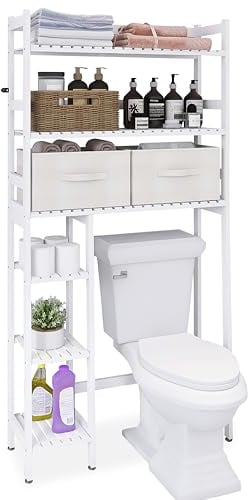 SMIBUY Sopra il Contenitore Del WC Con Cassetti, Grande Bagno Indipendente Dietro Il Portawater Con Ripiano A 6 Livelli Per Il Bagno, Lavanderia (Bianco)