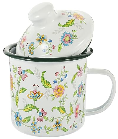 UPKOCH Taza Esmaltada Con Tapa Taza De Café Floral Para Acampar Taza Esmaltada Para Beber Taza Esmaltada De Estaño Para Té De Chocolate Caliente Estilo Pastoral De 500Ml