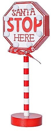 Ditanpu Stop Sign Decoration | LED Garden Light, Light Up Stop Sign,Desk Lamp LED Santa Stop Here Tree Topper Window Decorative Lights For Walkway