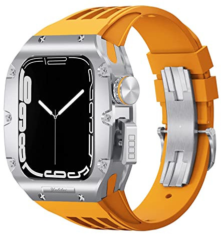 BUDAY Caja de reloj de aleación de titanio+kit de inicio de reloj, para Apple Watch Case 44mm 45mm, kit de modificación de lujo correa de flúor, para IWatch 8 7 6 5 4 SE 45 44mm, 44mm, Agate