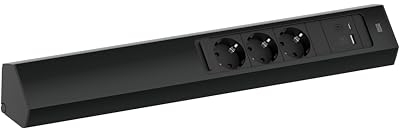 BACHMANN Steckdosenleiste Casia 2 3-Fach mit USB A und USB C 2m Kabel Mehrfachsteckdose für Wand- und Eckmontage in Küche und Büro Schwarz 932.106 (mit verstellbare Abdeckung und Anti-Fingerprint)