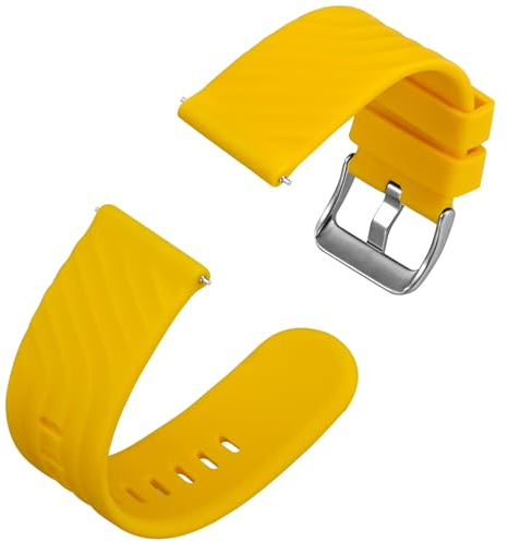 Anbeer Silikon Uhrenarmbänder für Herren Damen,18mm Ersatzarmband aus Gummi mit Schnellverschluss, Extra Lang,Gelb mit Silberne Schnalle