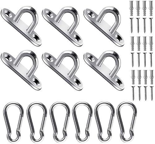 JOYUE Gancio per Soffitto, Placca Occhiello 304 Acciaio Inossidabile Piastra con Occhielli e Moschettone, Appendini da Parete per Swing, Amaca, Aerial Yoga e Parasole (M5-12Pcs)