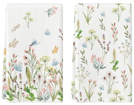 Artoid Mode Paños de cocina con diseño de hojas de margarita de primavera, 42 x 65 cm, para decoración de verano, juego de 2 unidades