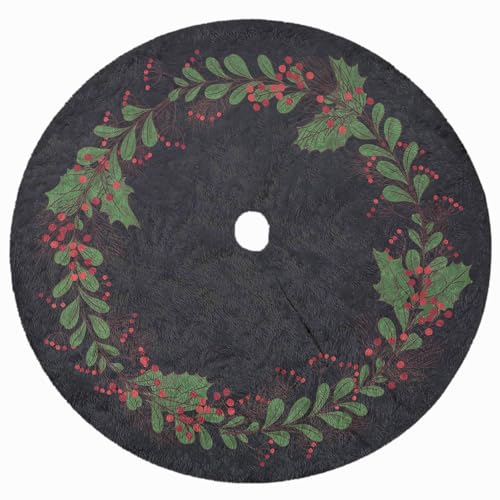 Weihnachtsbaum Rock Unter Christbaum Groß 120 cm Durchmesser Rund Weißer Plüsch Weihnachtsdeko Tannenbaum Decke Unterlage mit Klettverschluss Model Grüner Stechpalme [165]