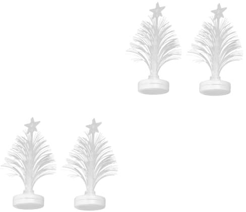 Angoily 4piezas Lámpara De Mesa Forma De Árbol De Navidad De Fibra Óptica De Luces Cambiantes De Color Para Decoración De Fiestas y Hogar Para Habitaciones y Eventos