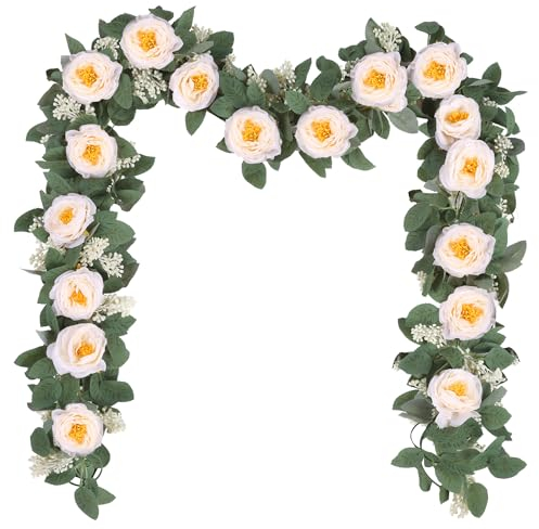 SHACOS 2 Stück (4 Meter) Künstliche Blumengirlande Deko Rosengirlande Hochzeit Rosa Rose Girlande Hängend Seidenblumen Kunstblumen Girlande für Hochzeit, Hause, Wand, Garten Dekor