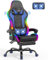 Devoko LED Gaming Chair with Footrest – Ergonomic Reclining Game Chair for Adults with Massage Lumbar Cushion, RGB Lights, High Back, Adjustable PC Gamer Chair, Blue