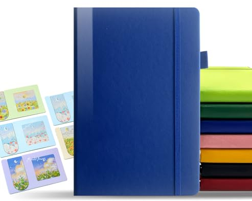 DynamiX Klassikes A5 Notizbuch,Veganleder-Hardcover,100 g/m² Papier, Stifthalter, Gummiband. Ideal für Kreativität und tägliche Notizen.Tiefblau.