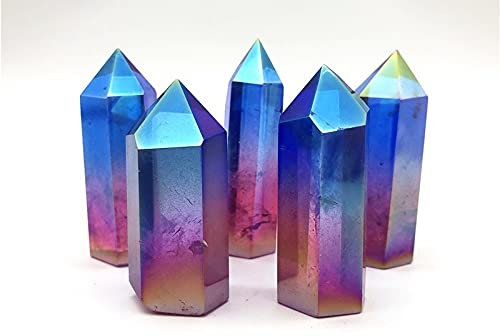 UYCUODLUY 10 Farben Titan Regenbogen Aura Quarz Kristall Spitze Obelisk Zauberstab Turm Spitze Natürliche Quarzkristalle Stein (Color : Blue and Rose)