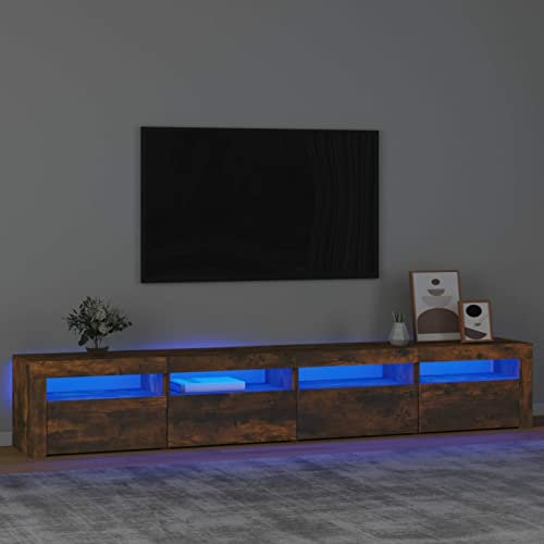 Rantry Meuble TV avec lumières LED chêne, fumée, 240 x 35 x 40 cm, meuble TV meuble bas pour TV pour table de salon industrielle, support TV salon
