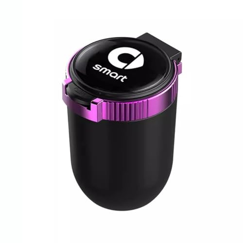 CWMFLI Auto-Aschenbecher für Smart 450 451 453 Fortwo Forfour, Tragbarer Aschenbecher mit Deckel Geruchsdicht für Reisen Zuhause Büro Outdoor Camping Einfache Reinigung Abnehmbar,Purple